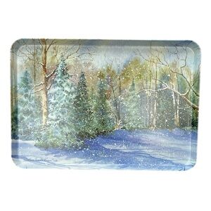 Melplus R2S Monza Artist Signed Snowy Winter Scene Trees Serving Tray Italy 90’s